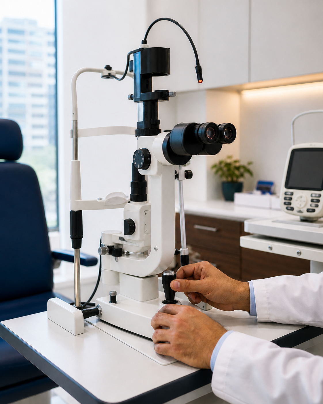 Modern slit-lamp diagnostic equipment at Vidya Eye Hospital
